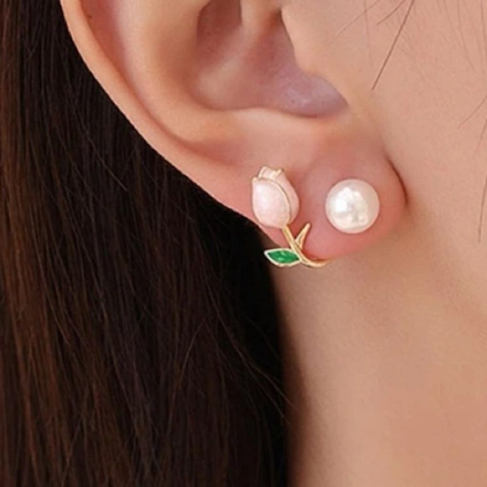 3for$20 NEW 1pair Fashion Zinc Alloy Tulip & Faux Pearl Decor Stud Earrings